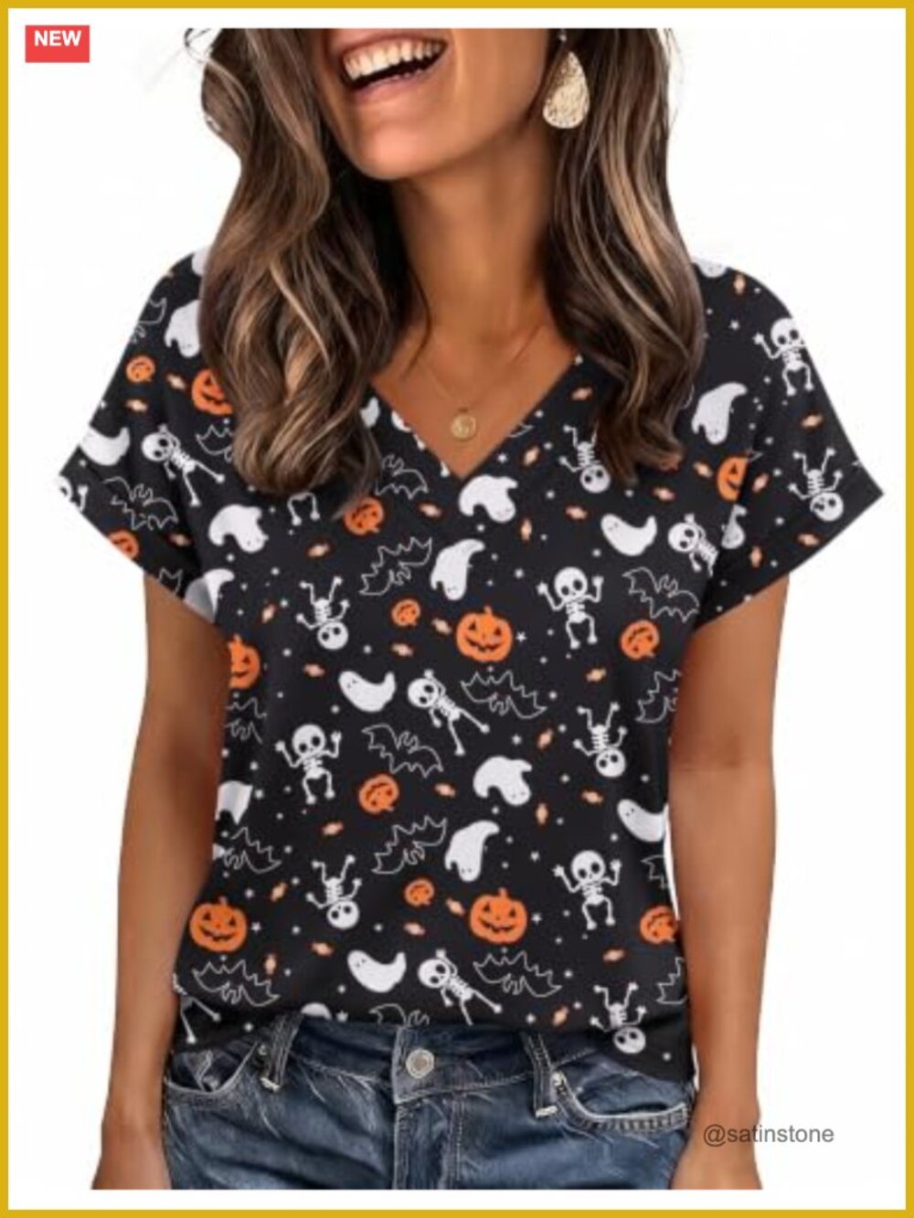 Women's V-Neck Floral Print Rolled Sleeve Summer Top